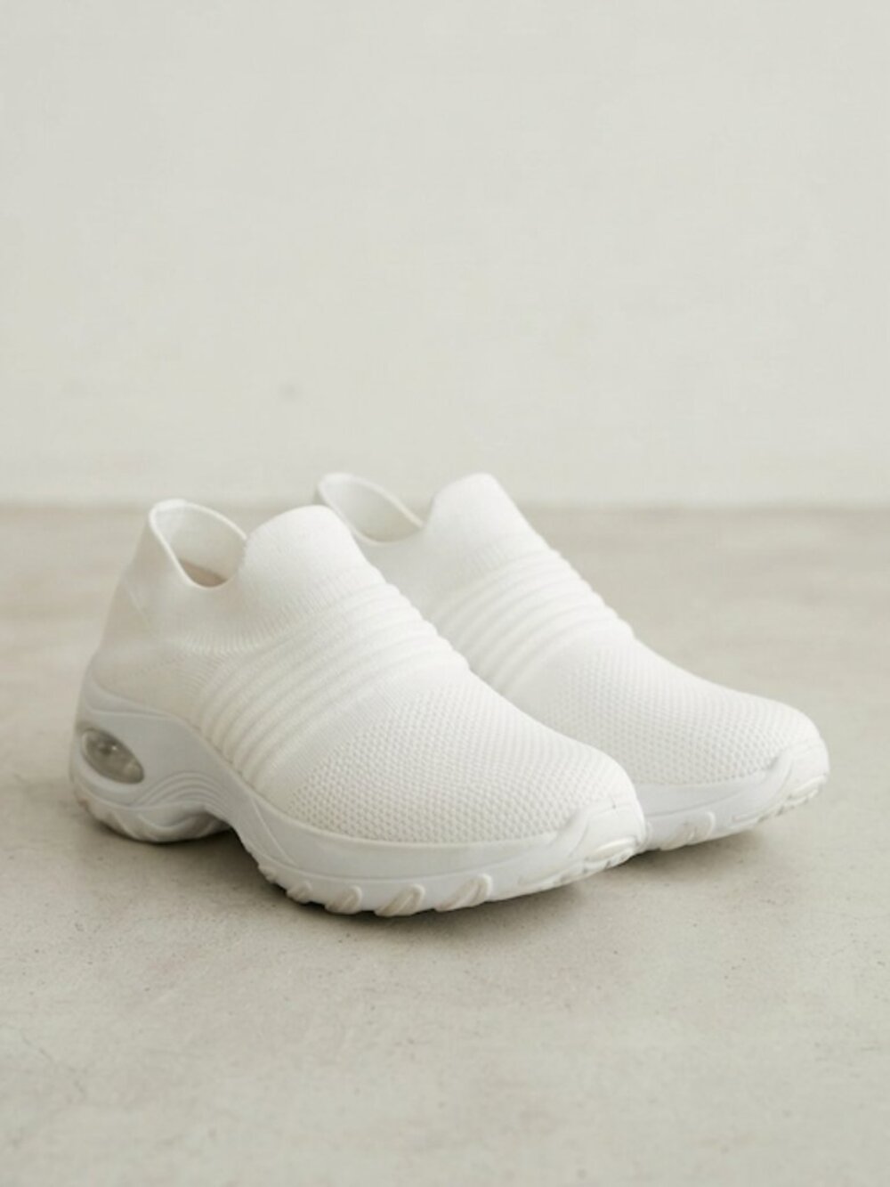 Women's Knit Slip-On Sneakers Air Bubble Sole Athleisure White Women's 7.5